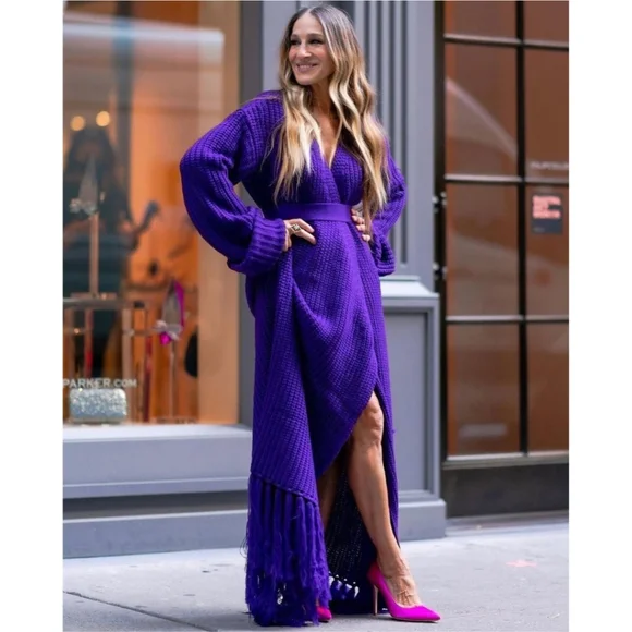 HANIFA MIYA KNIT CARDIGAN DRESS IN EGGPLANT /PLUM - Picture 1 of 11